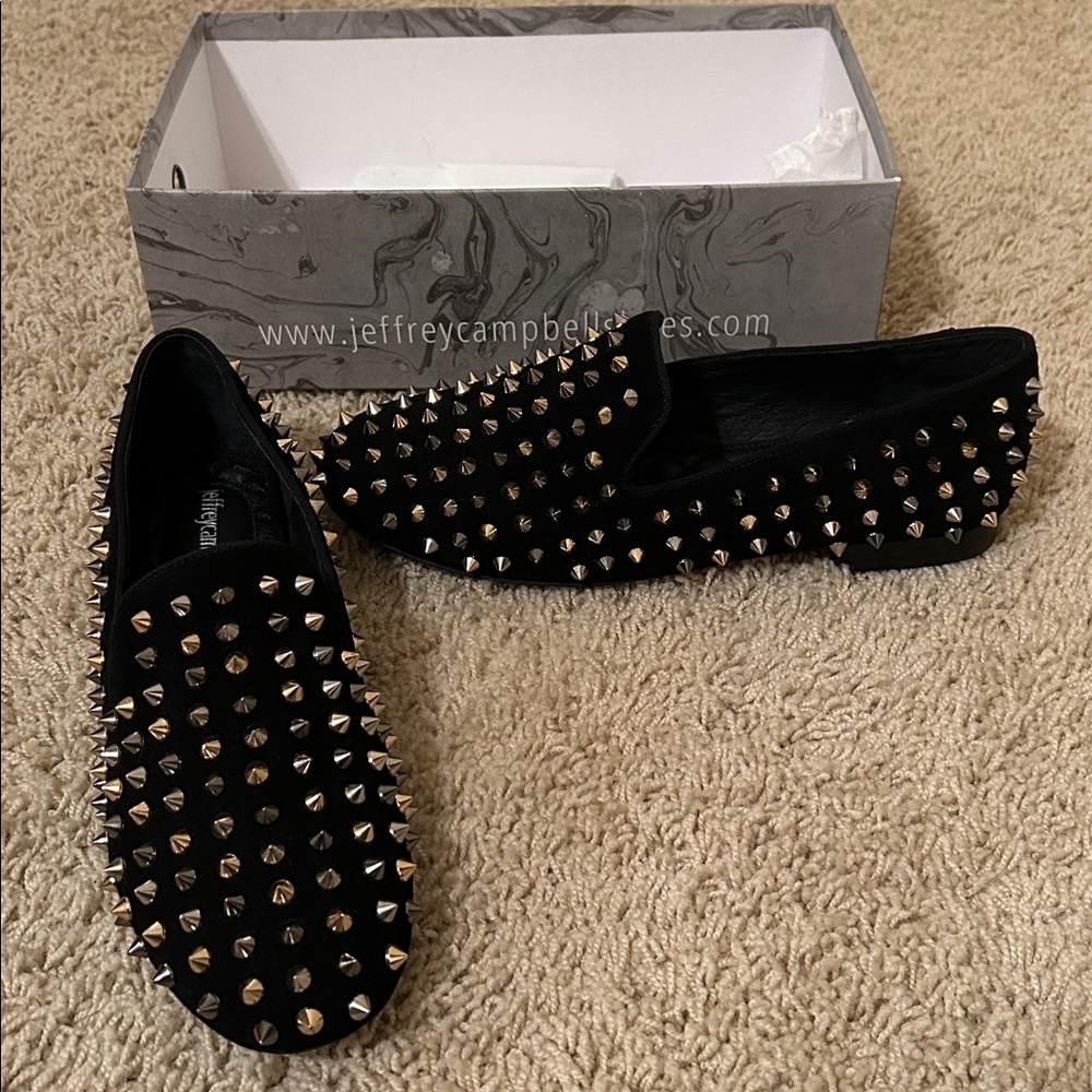 Jeffrey Campbell Honor Black Suede Spiked Loafers NEW Sz 9